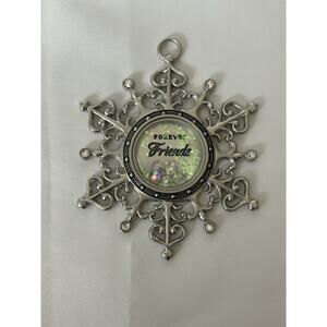 Cute Silver Tone Forever Friends Snowflake Ornament.